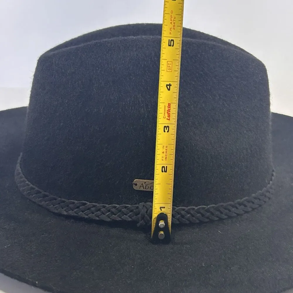 Adora Western Style Wool‎ Hat Black Braided Leather Accent One Size USA Made